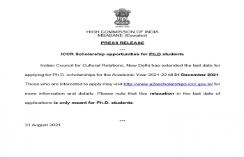 Press Release - ICCR Scholarships for PhD students